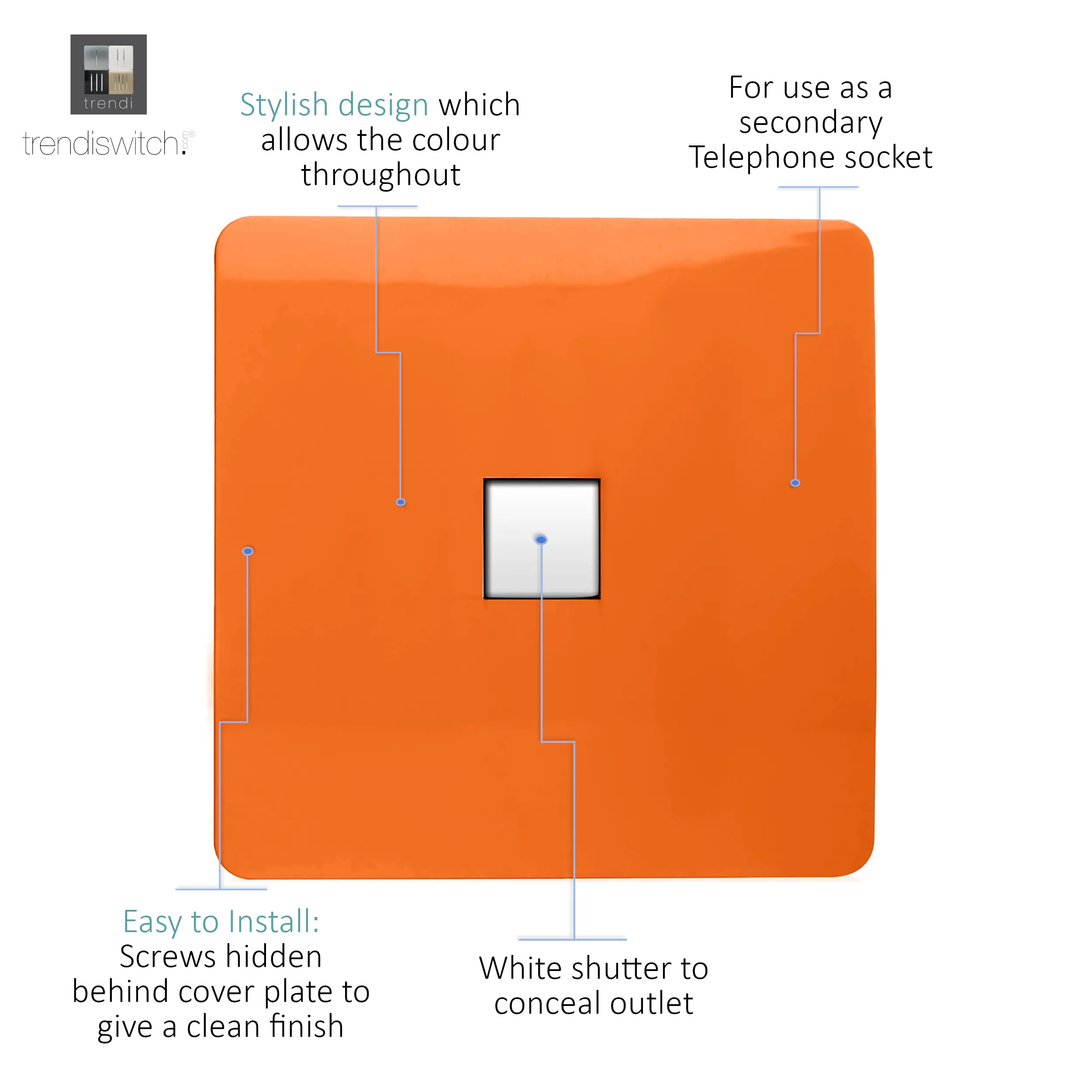 Single PC Ethernet Cat 5 & 6 Data Outlet Orange ART-PCOR  Trendi Orange